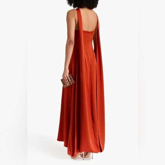 Halston Heritage Genevieve Orange Maxi Satin Evening Dress Sz 2 595$